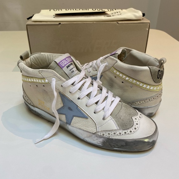 Golden Goose Mid Star Sneaker White Leather/Ice/Blue/Yellow/Metallic sz 38 NIB - Picture 13 of 14